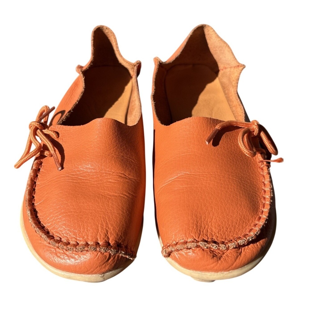 Leather Loafers Size 7.5 Slip On Kunsto Orange Casual Loafer Flats